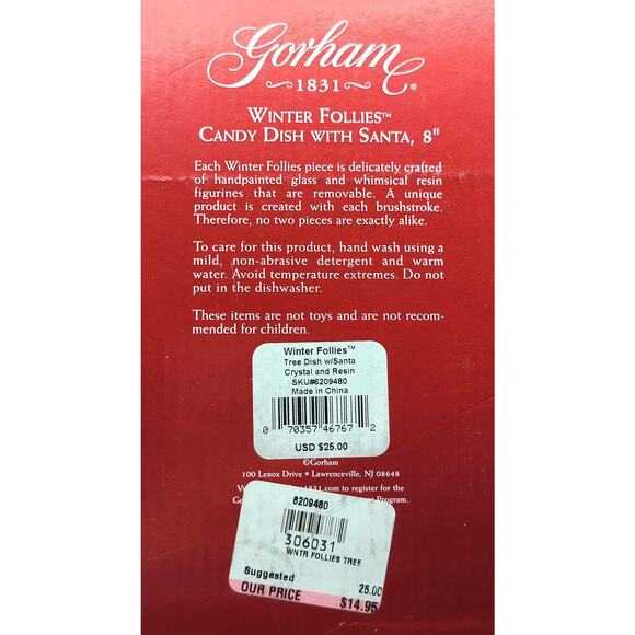 Gorham Winter Follies Candy Dish Christmas Tree Santa Glass Hand Painted - Picture 9 of 9